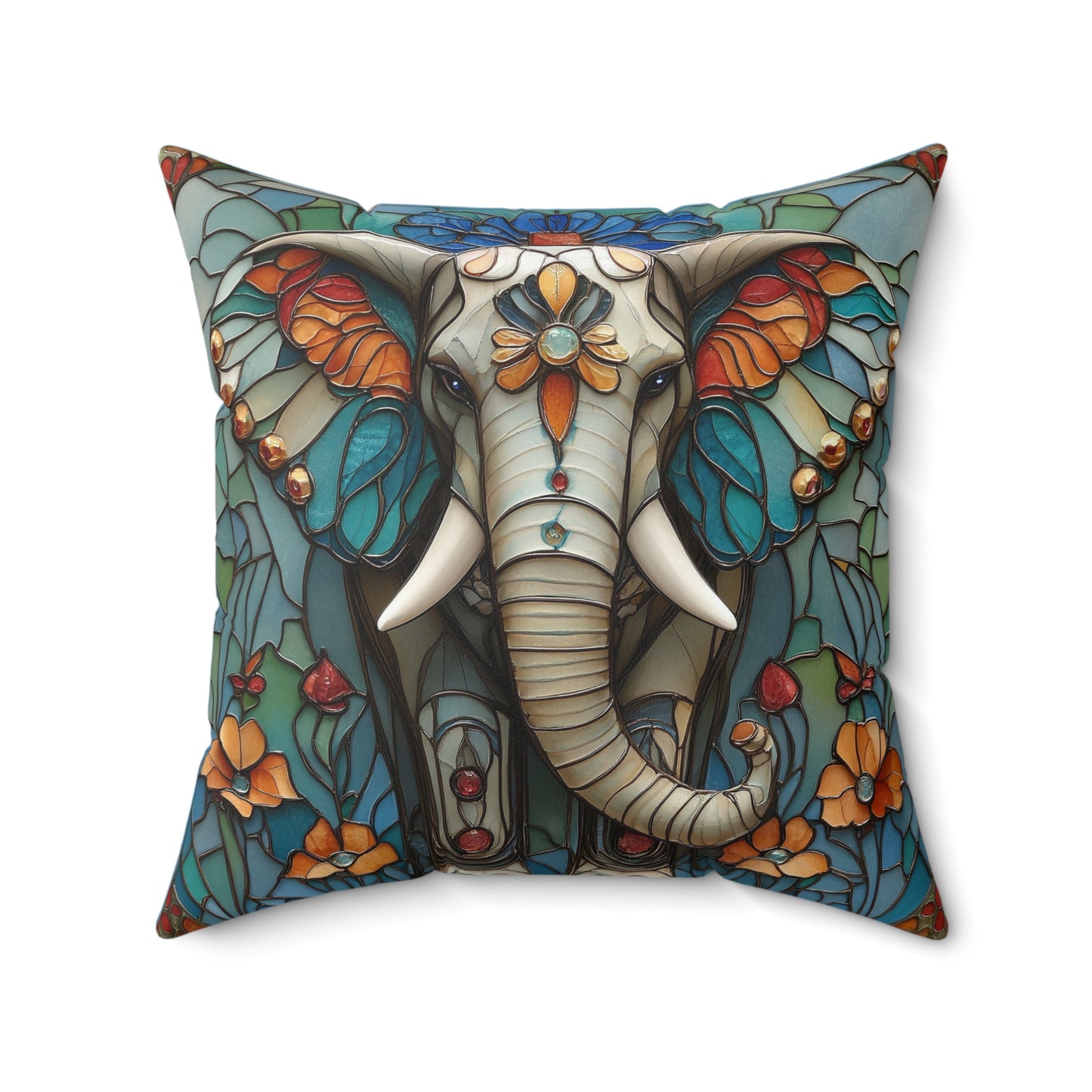 Square Throw Pillow STAINED GLASS ELEPHANT