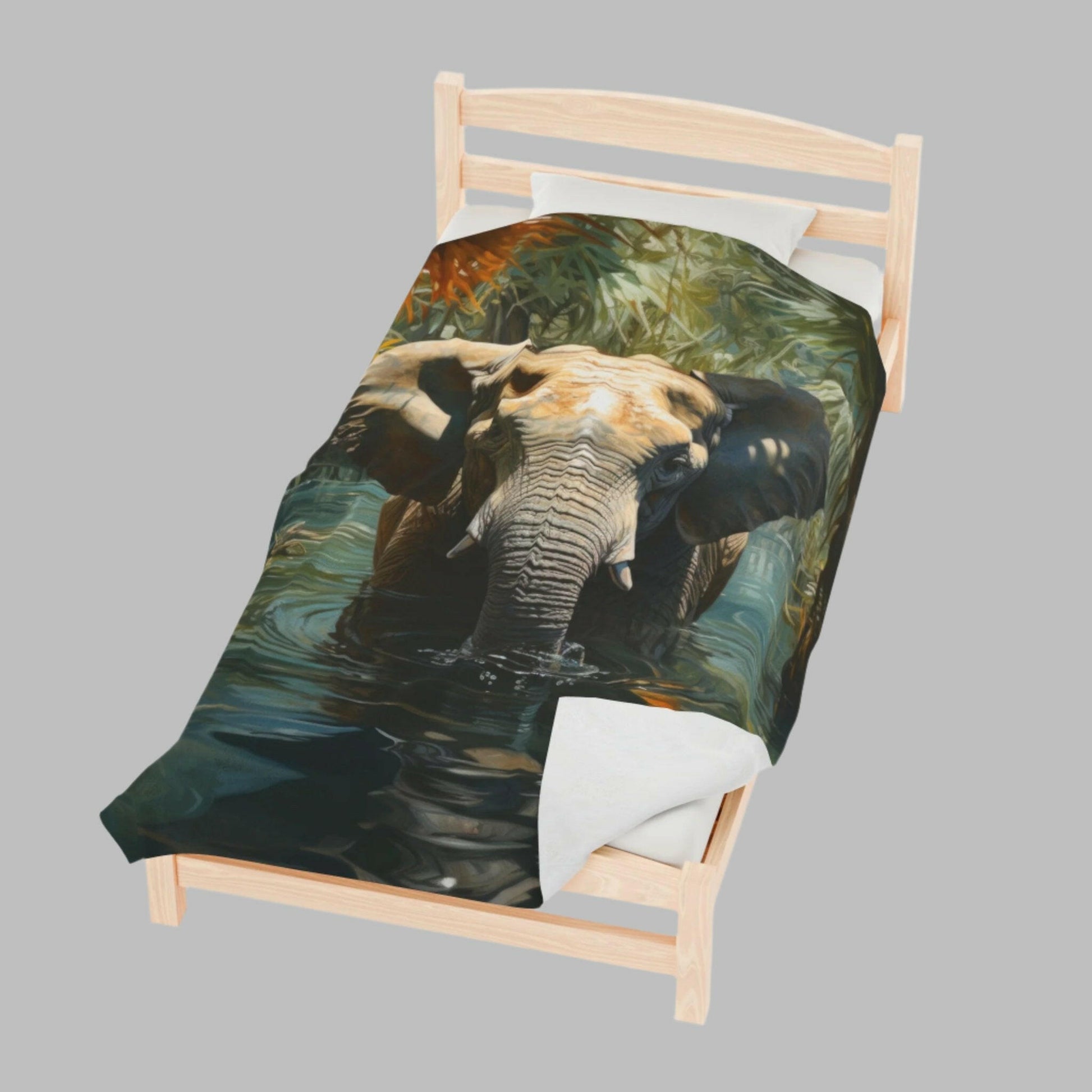 BATHING ELEPHANT Velveteen Plush Blanket