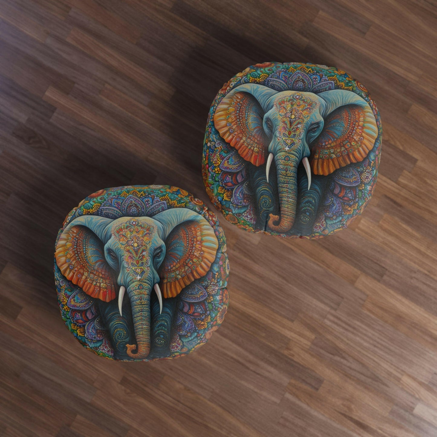 COLORFUL ELEPHANT MANDALA Tufted Floor Pillow