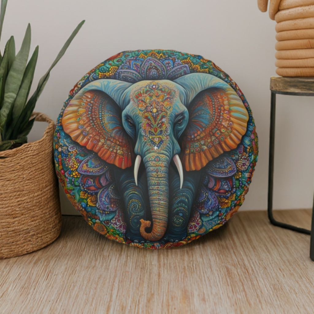 COLORFUL-ELEPHANT-MANDALA-Tufted-Floor-Pillow