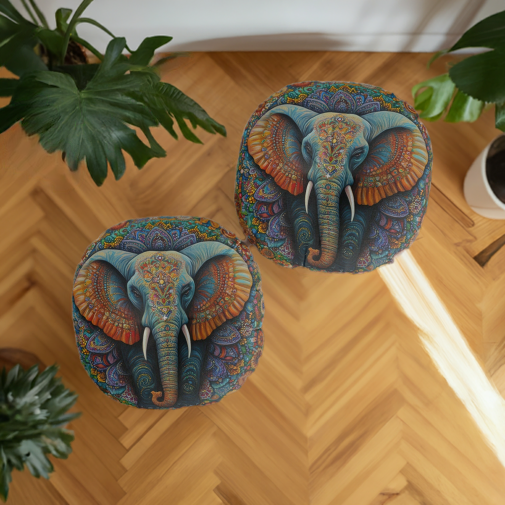 COLORFUL-ELEPHANT-MANDALA-Tufted-Floor-Pillow