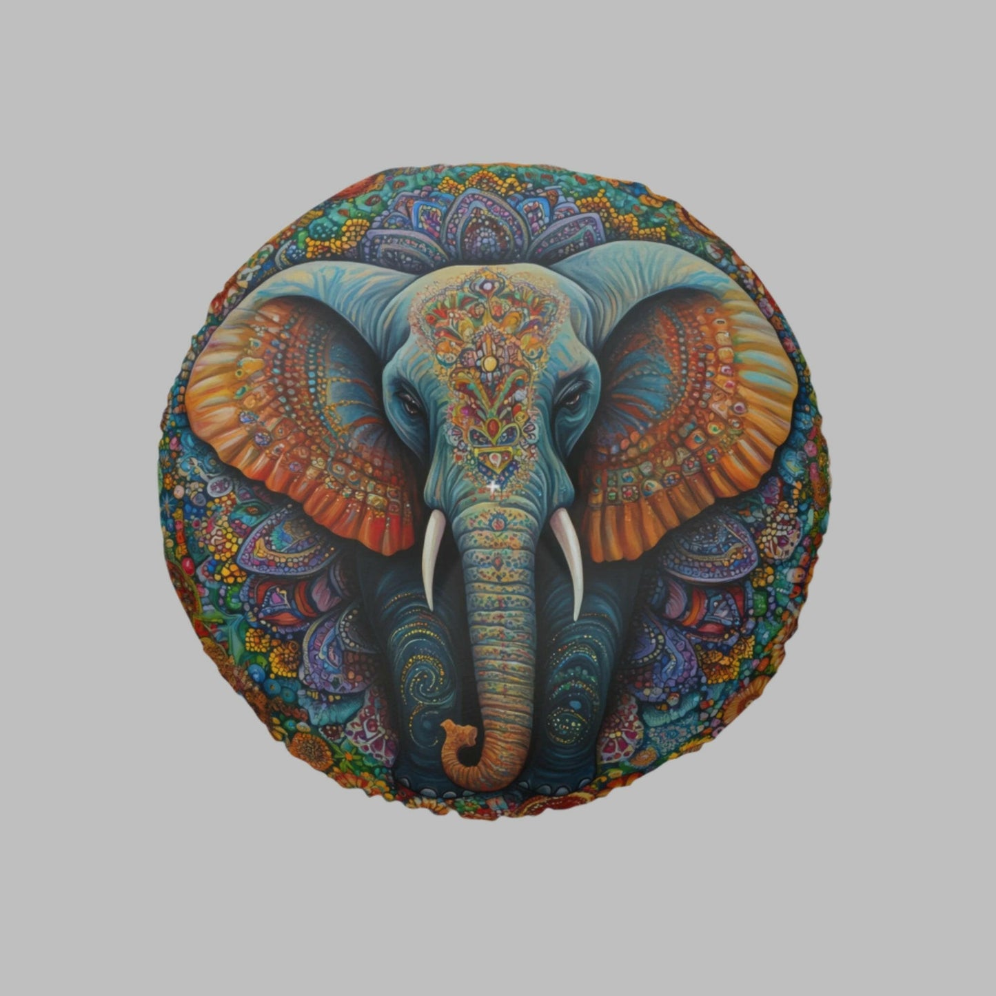 COLORFUL ELEPHANT MANDALA Tufted Floor Pillow