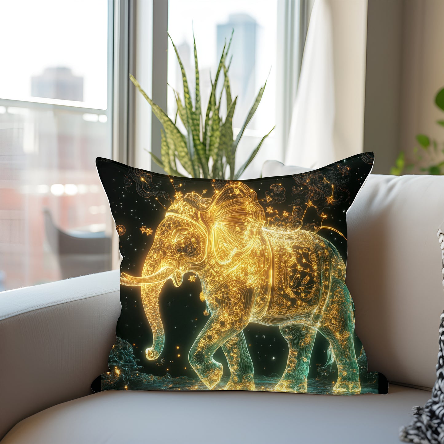 Square Throw Pillow STARRY ELEPHANT