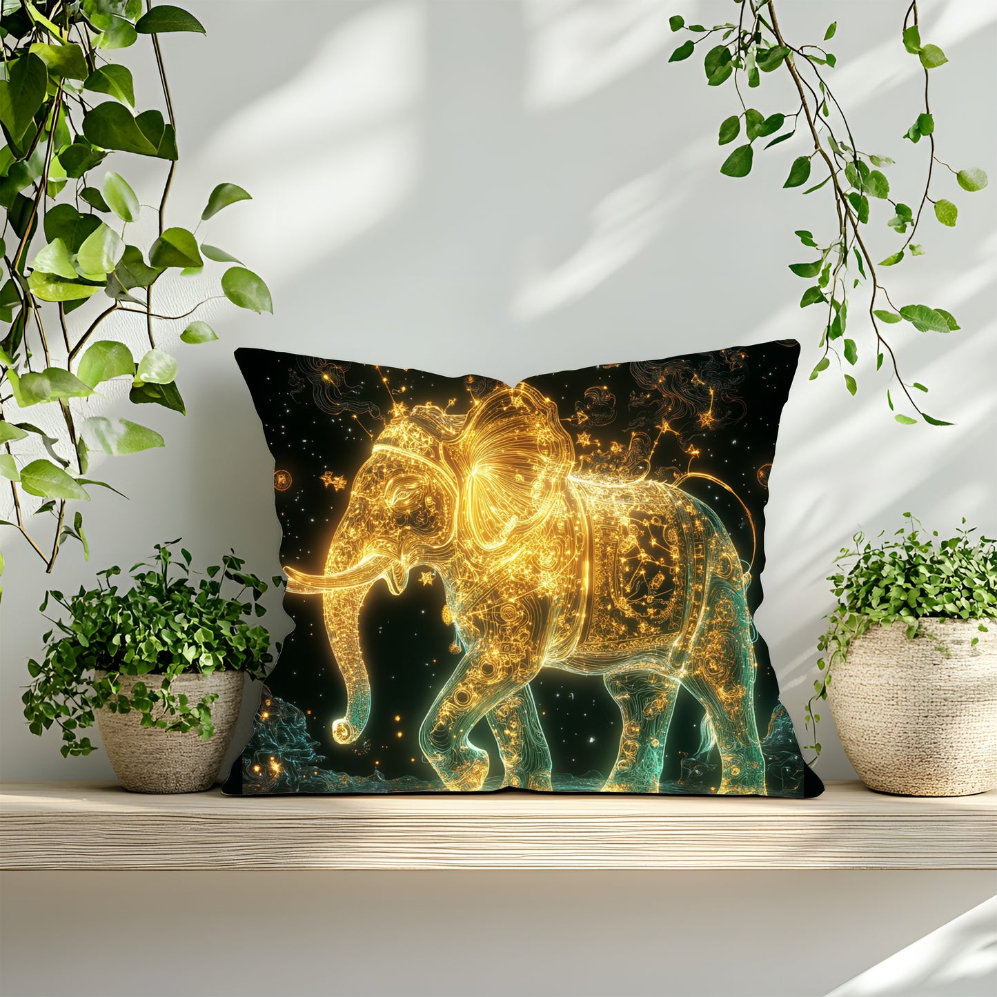 Square Throw Pillow STARRY ELEPHANT