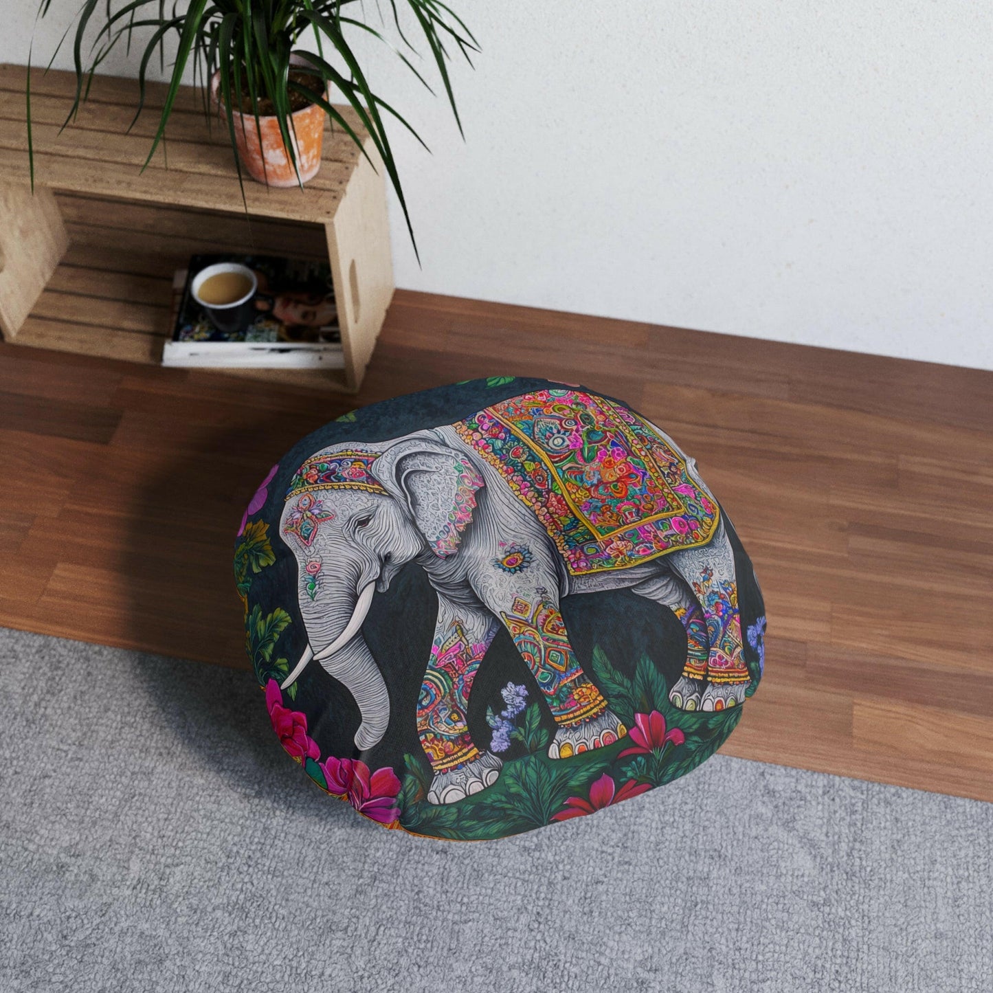 DECORATED ELEPHANT Tufted Floor Pillow