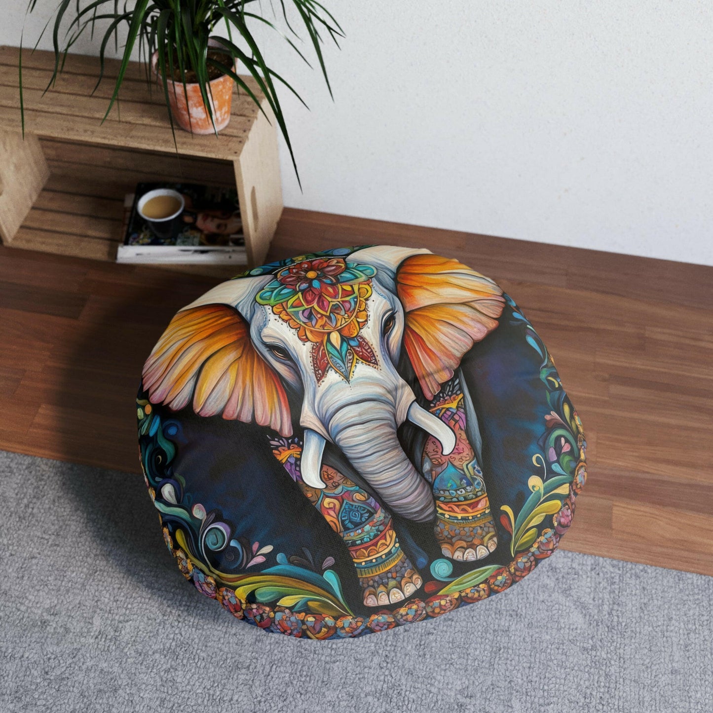 ELEPHANT MA,NDALA Tufted Floor Pillow