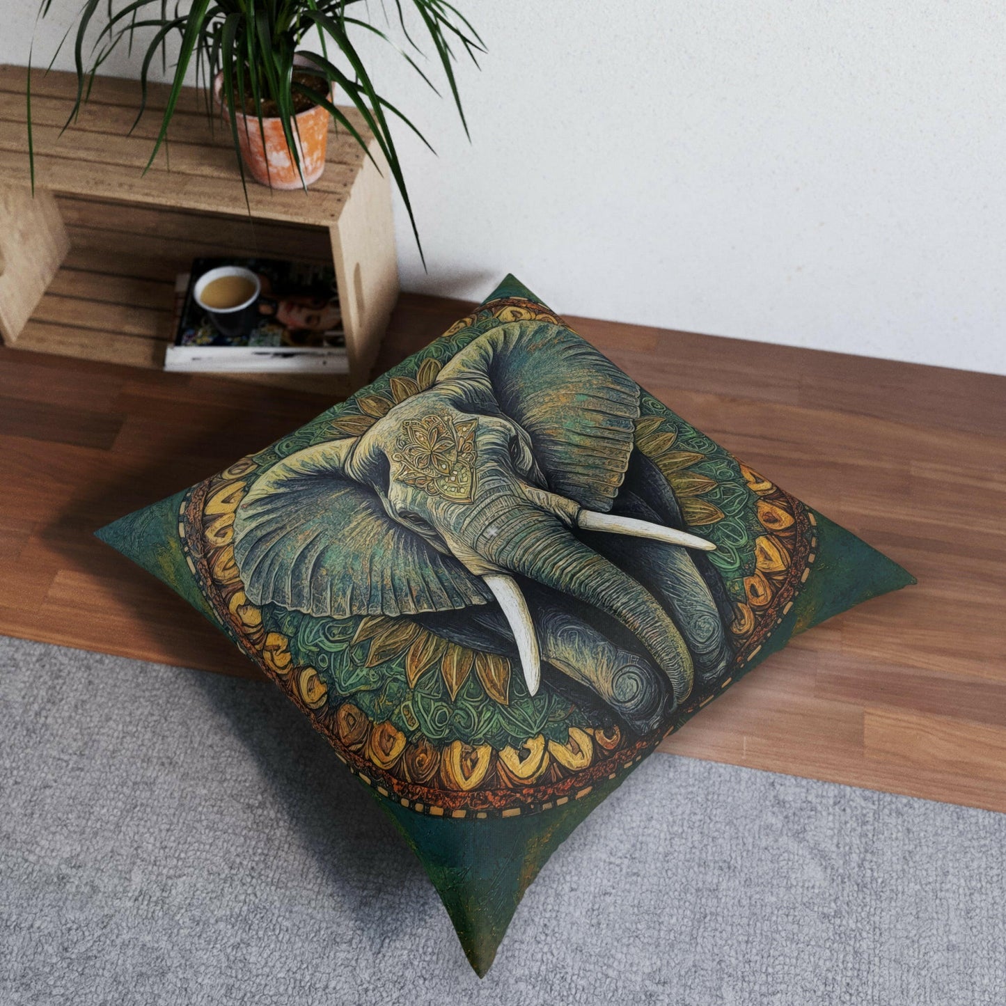 FOREST ELEPHANT Tufted Floor Pillow