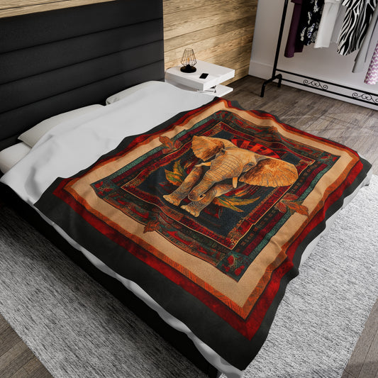 Silky-Soft-Velveteen-Blanket-RED-FRAMED-ELEPHANT