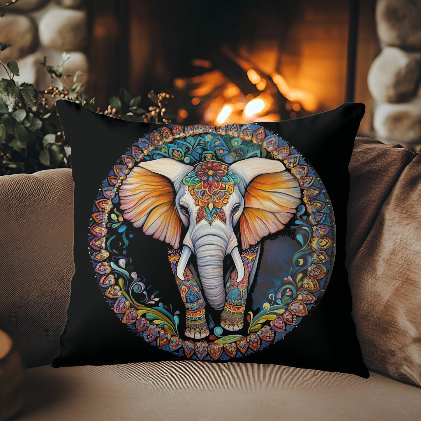 Square-Throw-Pillow-ELEPHANT-MANDALA