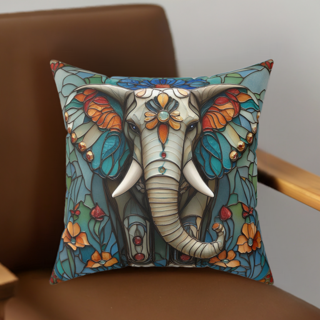 Square Throw Pillow STAINED GLASS ELEPHANT